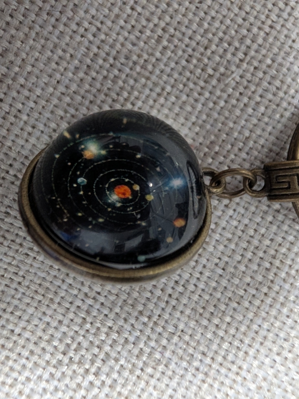 Solar System Glass Dome Keychain - Black Galaxy Design